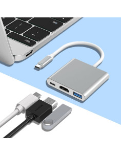 Hub USB-C a HDMI 3 en 1 VGE 4K 100W Plata 2