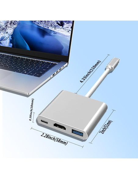 Hub USB-C a HDMI 3 en 1 VGE 4K 100W Plata