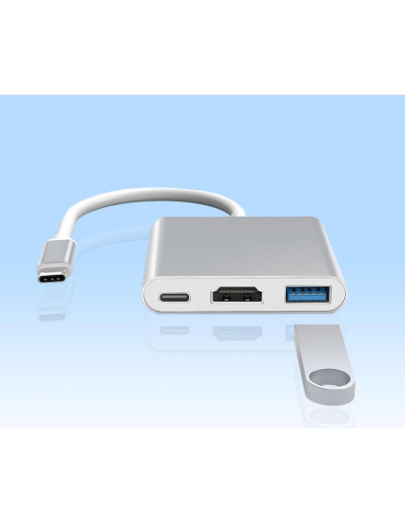 Hub USB-C a HDMI 3 en 1 VGE 4K 100W Plata