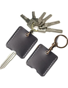 Monedero Llavero de Cuero Genuino JuneTree 5x5cm Negro 2 Pcs 2