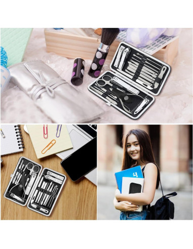 Juego de Manicura 19 en 1 Tranchou - Acero Inoxidable Negro