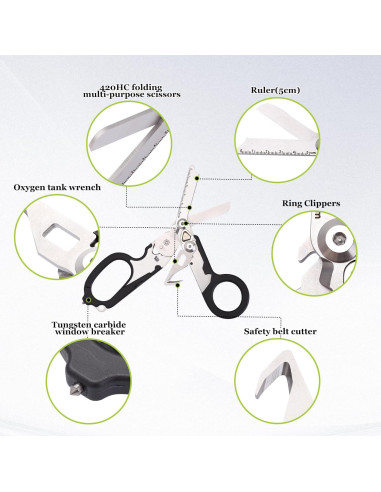 Tijeras de Trauma UARMU 6 en 1 Plegables con Funda - Acero Inoxidable