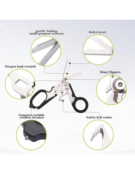 Tijeras de Trauma UARMU 6 en 1 Plegables con Funda - Acero Inoxidable