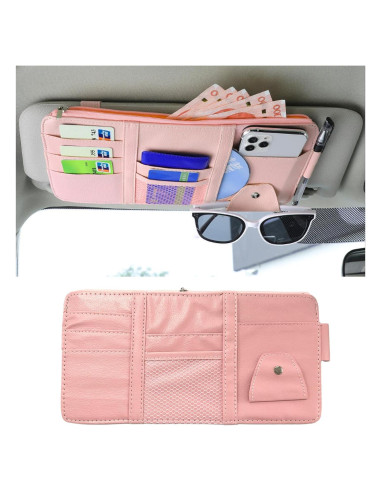 Organizador de Visera de Sol para Auto Augeny - Cuero Rosa