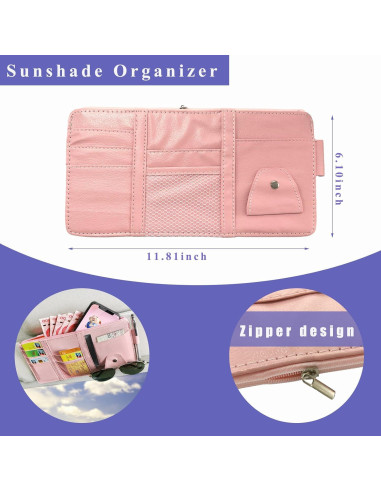 Organizador de Visera de Sol para Auto Augeny - Cuero Rosa