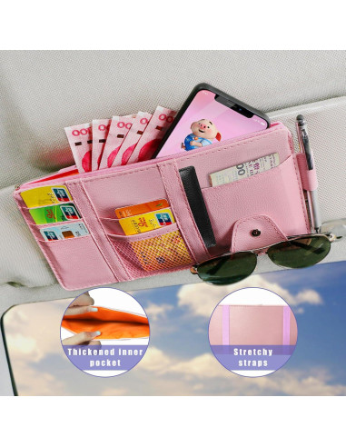 Organizador de Visera de Sol para Auto Augeny - Cuero Rosa