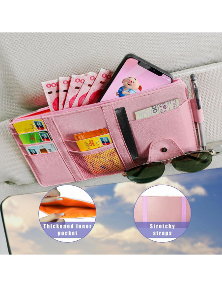Organizador de Visera de Sol para Auto Augeny - Cuero Rosa