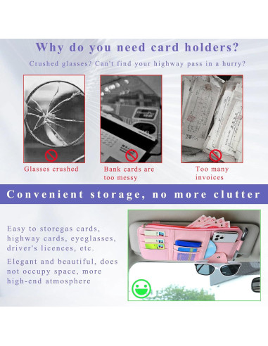 Organizador de Visera de Sol para Auto Augeny - Cuero Rosa