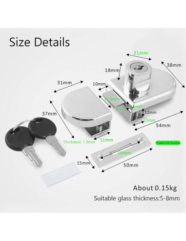 Cerradura de Gabinete de Vidrio Genérico 2 Pcs 5-8mm Cromo