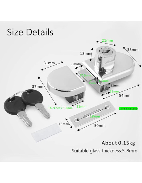 Cerradura de Gabinete de Vidrio Genérico 2 Pcs 5-8mm Cromo