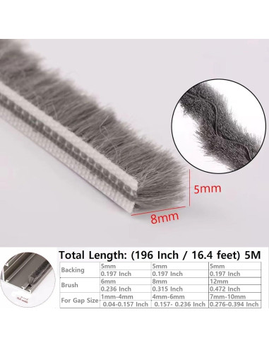 Tira de Sello de Ranura Zjclx 5m x 8mm Gris para Puertas y Ventanas