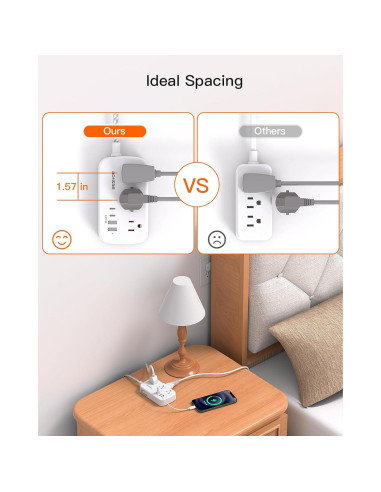 Regleta de Enchufes BESHON 7.62m con 6 Salidas y 4 USB