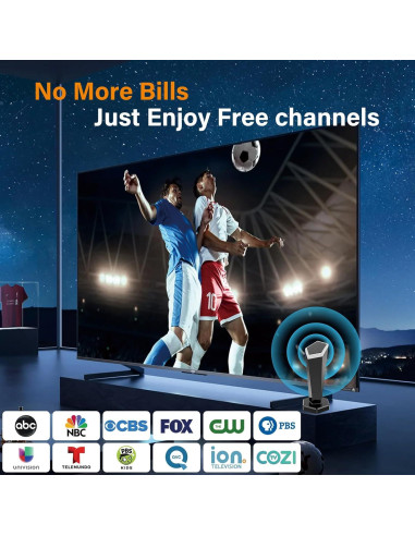 Antena de TV Digital HD QGClearSO 643 km 4K 1080P Fácil Instalación