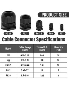 Juntas de Cable Impermeables YIOVVOM 72 Pcs Nylon PA66 2