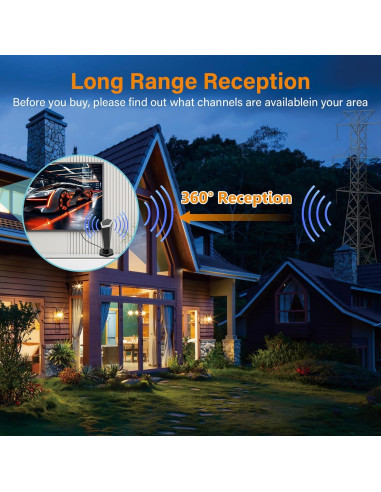 Antena de TV Digital HD QGClearSO 643 km 4K 1080P Fácil Instalación