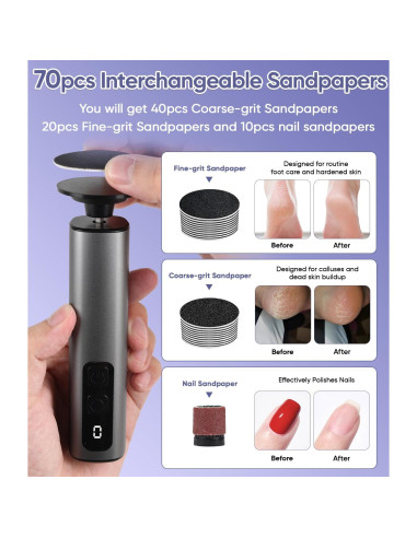 Removedor de Callos Eléctrico 9 Velocidades USB Gris Oscuro