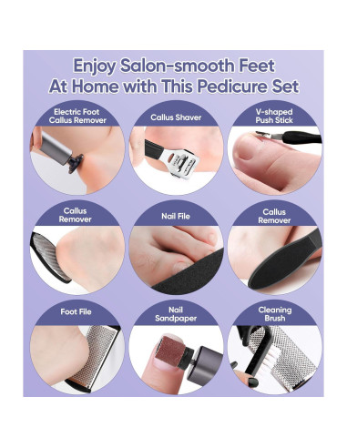 Removedor de Callos Eléctrico 9 Velocidades USB Gris Oscuro