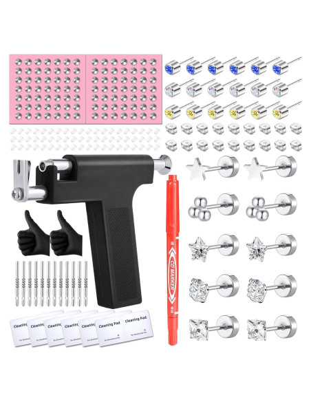 Kit de perforación de orejas Zygc con 63 aretes y pistola
