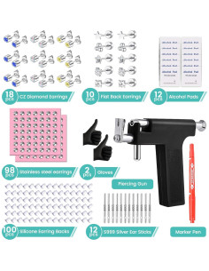 Kit de perforación de orejas Zygc con 63 aretes y pistola 2