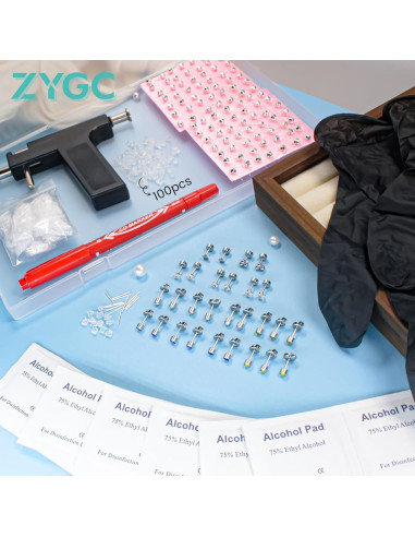Kit de perforación de orejas Zygc con 63 aretes y pistola