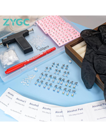 Kit de perforación de orejas Zygc con 63 aretes y pistola