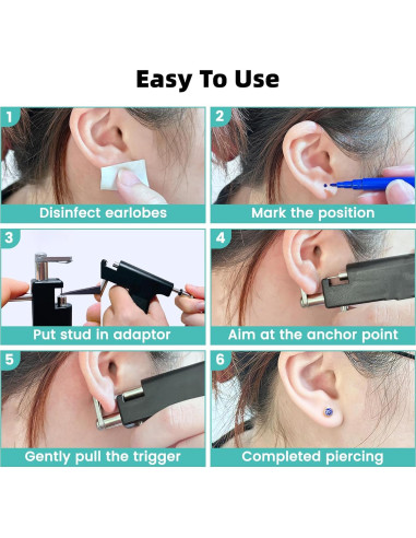 Kit de perforación de orejas Zygc con 63 aretes y pistola