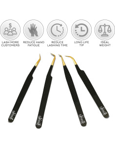 Pinzas de Punta de Fibra SIVOTE Juego de 4 para Pestañas 2