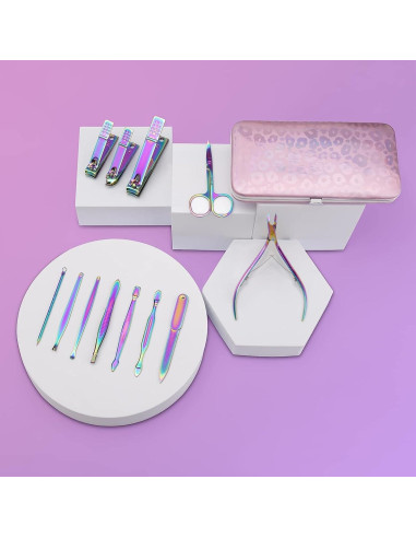 Kit de Manicura y Pedicura NClipper 12 Piezas Acero Inoxidable Rosa