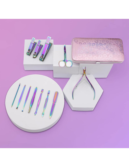Kit de Manicura y Pedicura NClipper 12 Piezas Acero Inoxidable Rosa