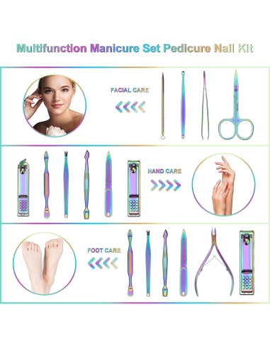 Kit de Manicura y Pedicura NClipper 12 Piezas Acero Inoxidable Rosa