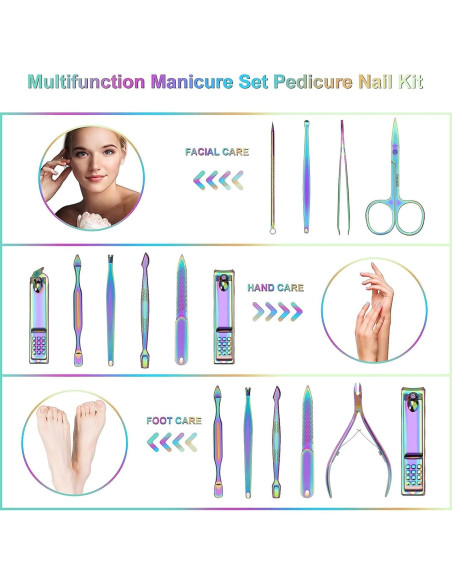 Kit de Manicura y Pedicura NClipper 12 Piezas Acero Inoxidable Rosa