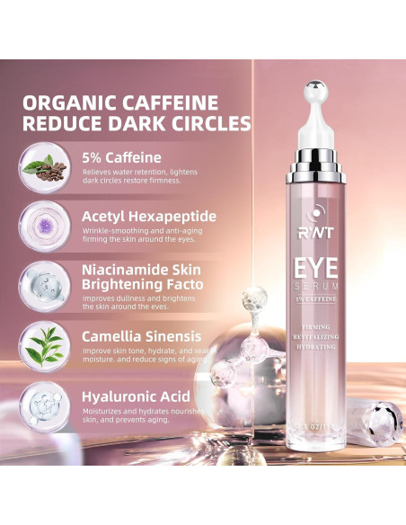 Suero para Ojos RWT con 5% Cafeína y Rodillo Masaje 360