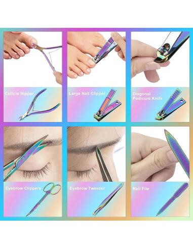 Kit de Manicura y Pedicura NClipper 12 Piezas Acero Inoxidable Rosa