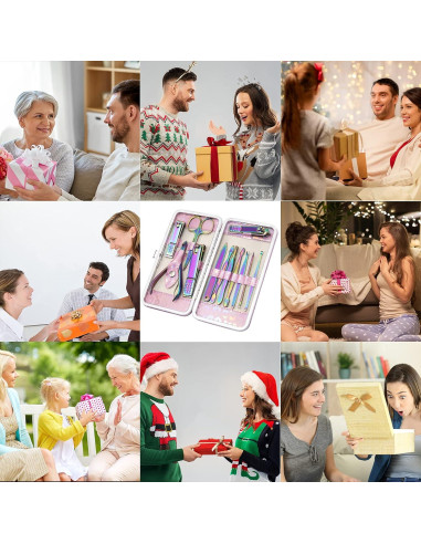 Kit de Manicura y Pedicura NClipper 12 Piezas Acero Inoxidable Rosa