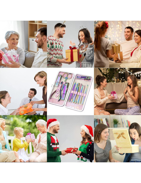 Kit de Manicura y Pedicura NClipper 12 Piezas Acero Inoxidable Rosa