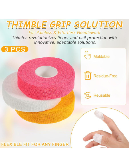 Cinta Protectora de Dedo Bewudy - 3 Rollos Algodón 14m