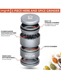 Molinillo de Especias Manual ONGROK 5 Piezas Aluminio Plata 6.35 cm 2