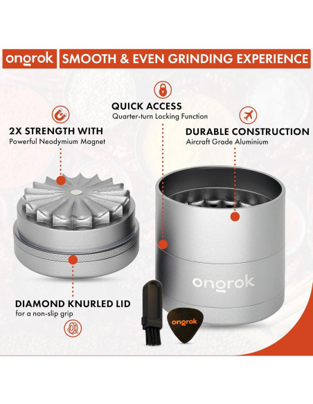 Molinillo de Especias Manual ONGROK 5 Piezas Aluminio Plata 6.35 cm