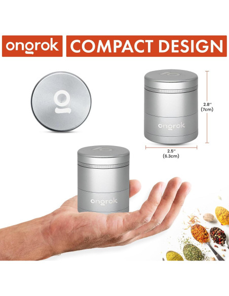 Molinillo de Especias Manual ONGROK 5 Piezas Aluminio Plata 6.35 cm