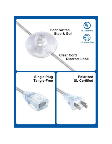 Interruptor de Pedal de Pie Kofuyni 6ft con Cable Claro 3A 125V