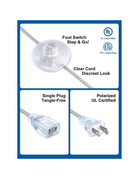 Interruptor de Pedal de Pie Kofuyni 6ft con Cable Claro 3A 125V