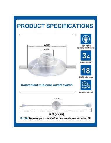 Interruptor de Pedal de Pie Kofuyni 6ft con Cable Claro 3A 125V