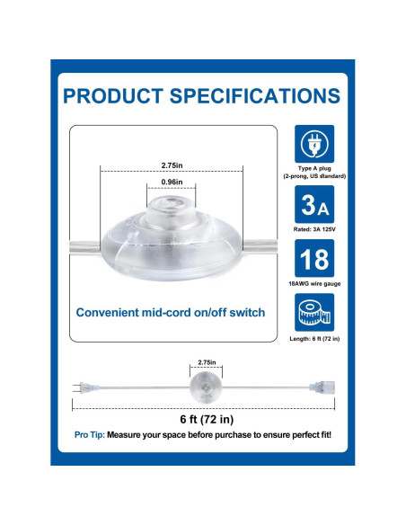 Interruptor de Pedal de Pie Kofuyni 6ft con Cable Claro 3A 125V