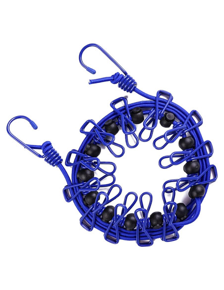 Cuerda de Ropa Elástica Portátil SFOCFWH 175cm Azul con 12 Pinzas