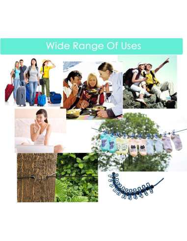 Cuerda de Ropa Elástica Portátil SFOCFWH 175cm Azul con 12 Pinzas