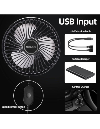 Ventilador Portátil WEKANI para Carro de Golf USB 3 Velocidades
