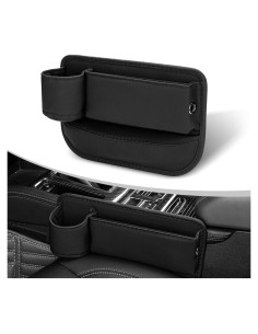 Organizador de Coche Yumfugu Cuero Negro Universal con Portavasos