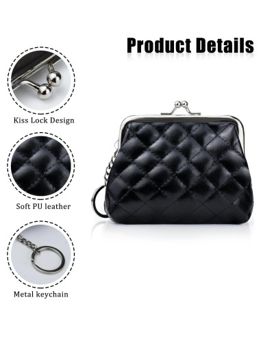 Monedero de Cuero PU para Mujeres AdiStylinno Negro 12x9cm