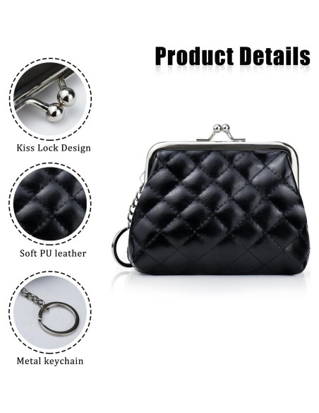 Monedero de Cuero PU para Mujeres AdiStylinno Negro 12x9cm