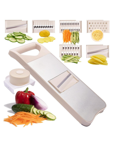 Rebanador de Mandolina 6 en 1 NACOLUS Beige con Cuchillas